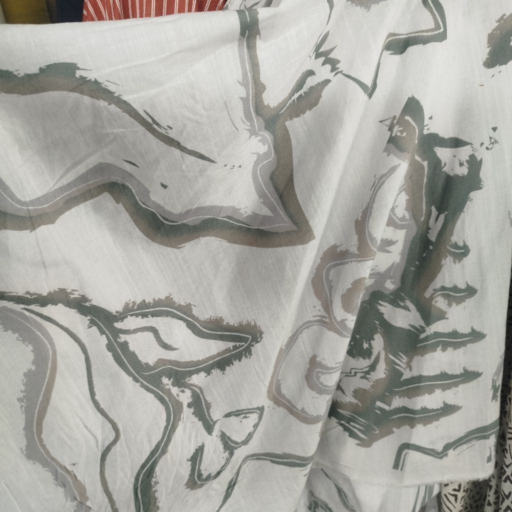 Kain Linen Pure Motif Abstrak – Cocok untuk Blouse, Outer, Dress - Kain Katun Linen Motif Abstrak Pu