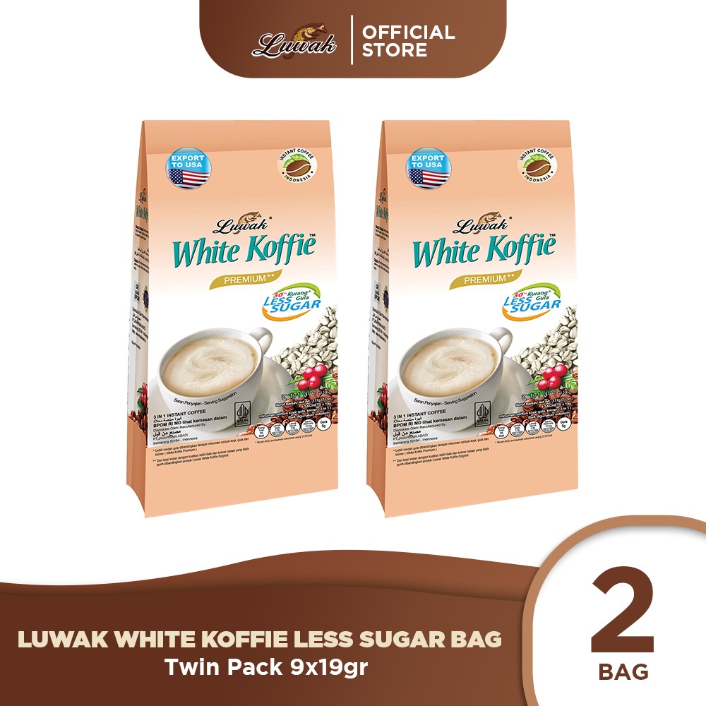 

Kopi Luwak White Koffie Less Sugar Bag 9x19gr Twin Pack
