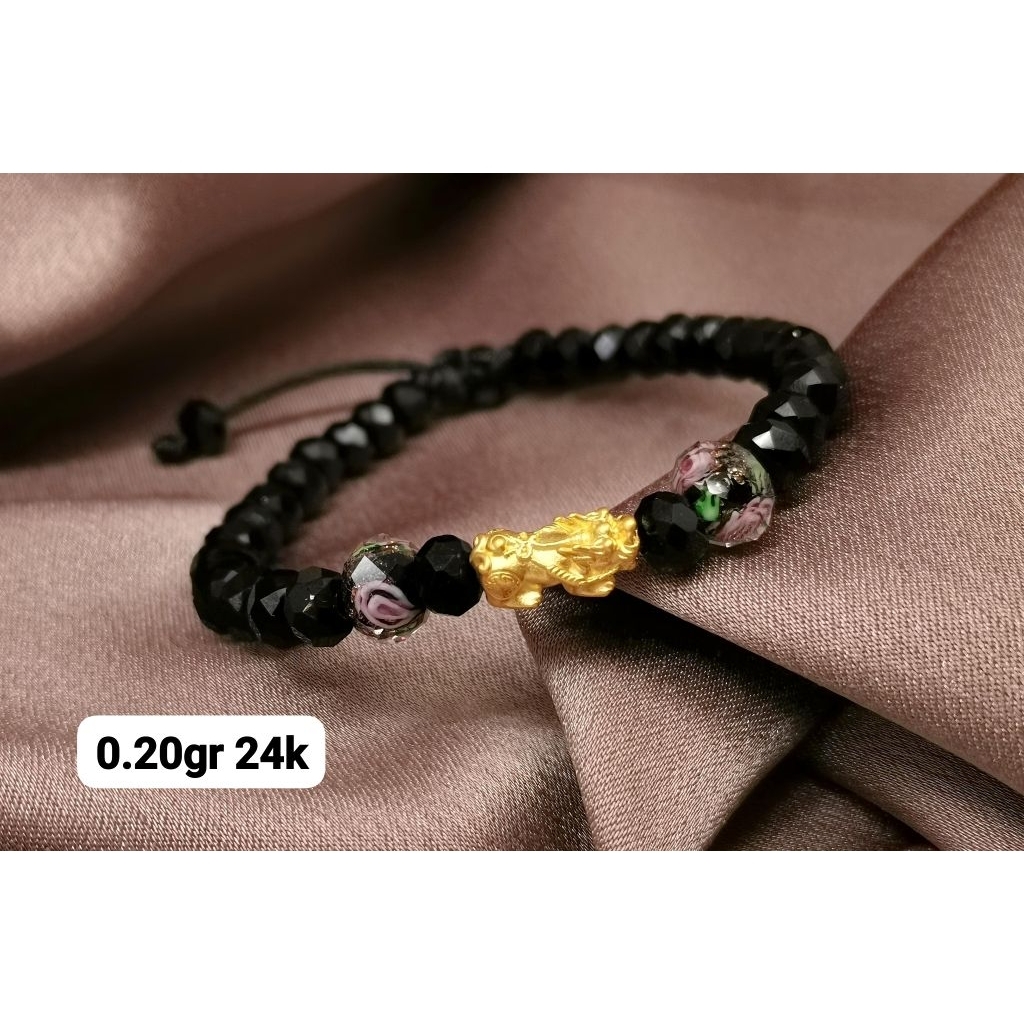 Gelang Emas Asli Naga 24K Hongkong 999% Tali Batu