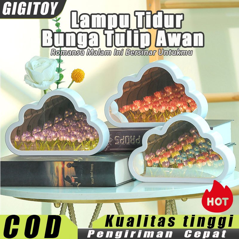 

GIGITOY Lampu Malam Cermin Tulip Bentuk Awan DIY Bunga Tulp Lampu Tulip 20 Bunga/Hadiah ulang tahun