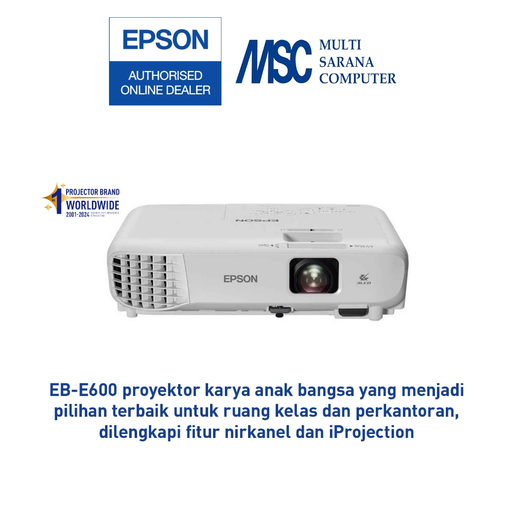 EPSON Proyektor EB-E600 XGA 3LCD 3400 Lumens TKDN Pengganti EB-E500 Resmi