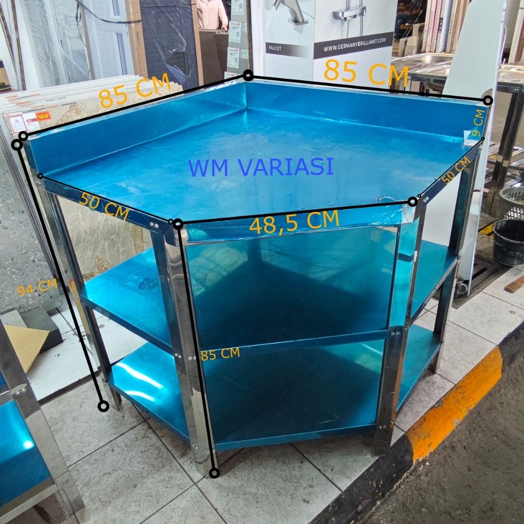 Meja Sudut Rak Sudut Stainless Meja Dapur Rumah Cafe Metalco