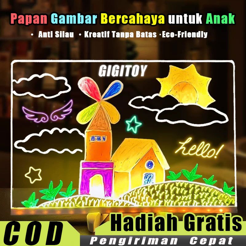 

GIGITOY DIY Papan LED Cahaya Transparan/Mainan Anak Lampu Papan LED/Acrylic Message/Dapat Dihapus