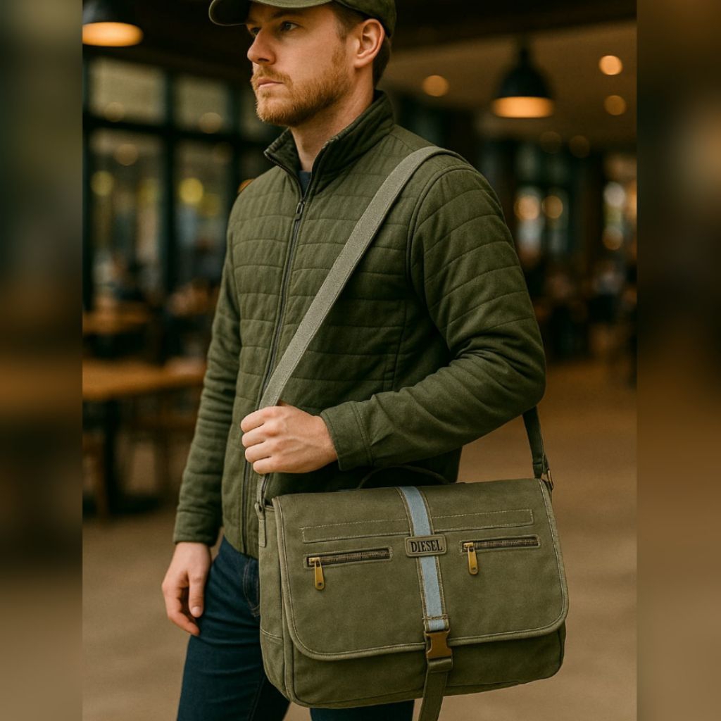 Tas Selempang DS 2710 D1esel Urban Denim Messenger Bag Canvas 2 sisi Muka depan belakang