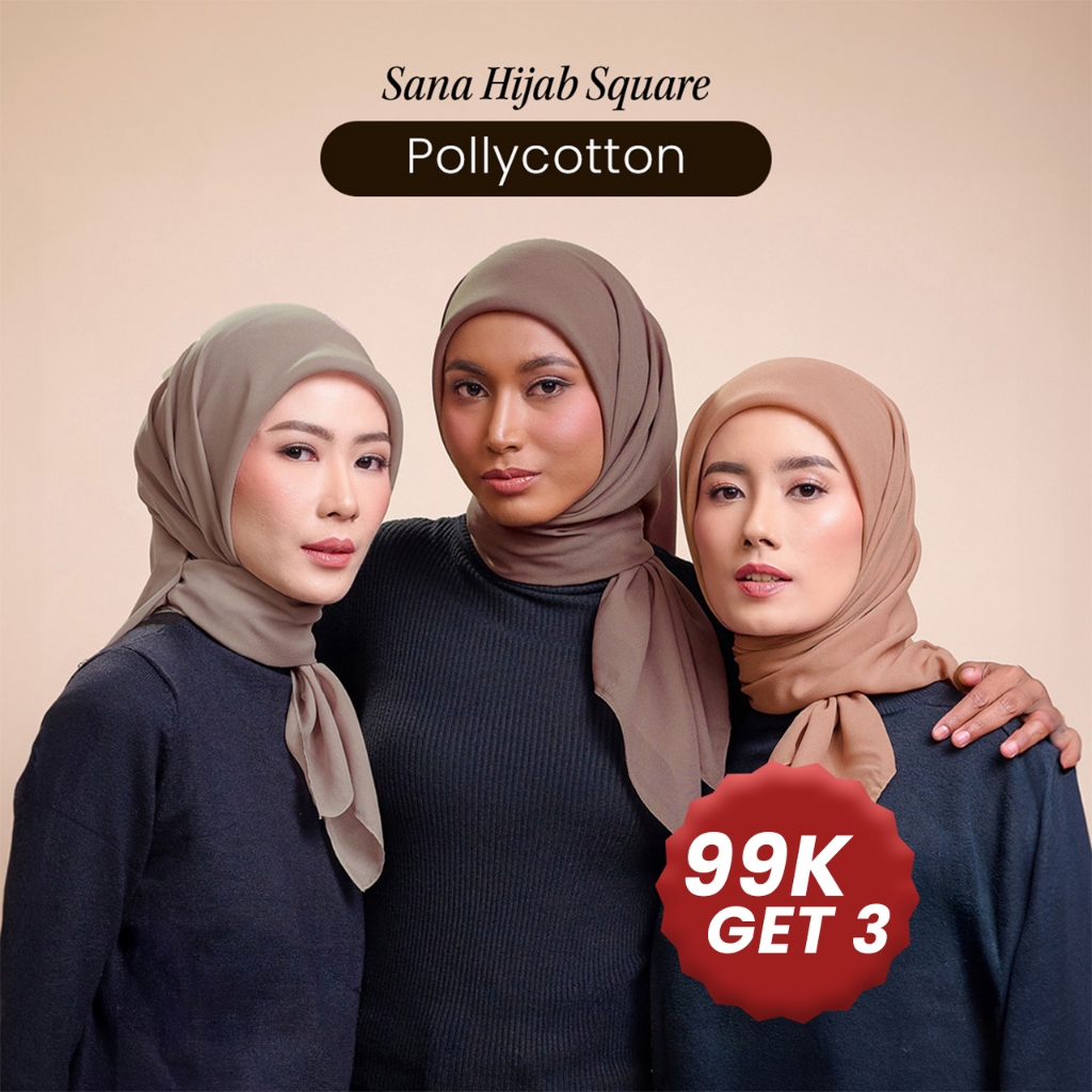 [Buy 3 99k] ZM Zaskia Mecca - Sana Polly Cotton Hijab Wangi - Jilbab Segi Empat Bella Square
