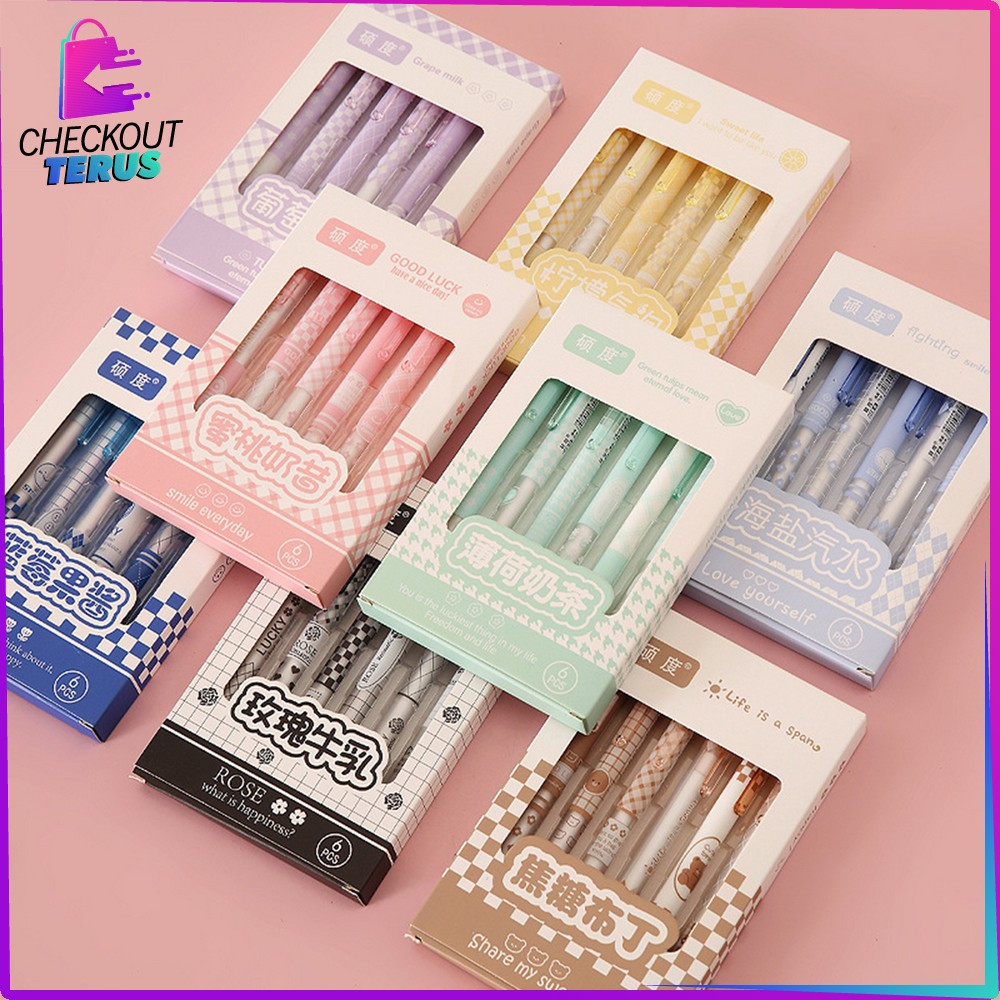 

EC CT A69 Pulpen ST Set 6IN1 Motif Bunga 0.5MM Retractable Pen Karakter Set Pena Mekanik Alat Tulis Sekolah dan Kantor Import