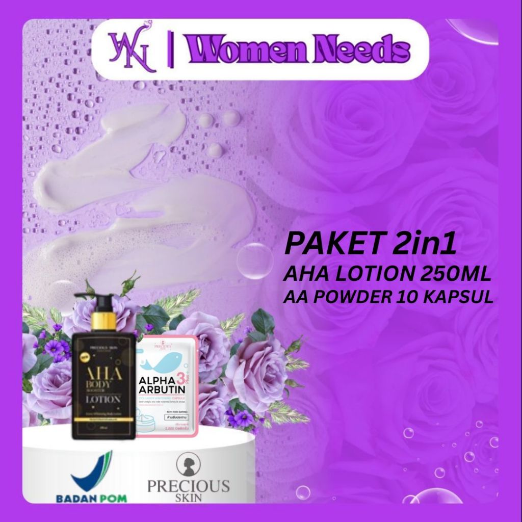 Paket 2in1 Bubuk Alpha Arbutin + AHA Body Lotion / Precious Skin Thailand/ Alpha arbutin Capsule / A