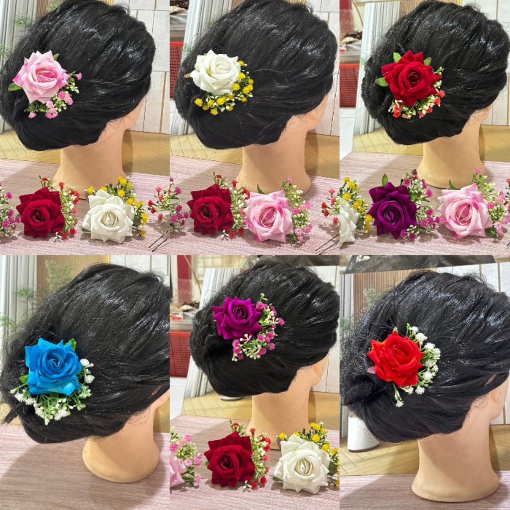 Tusuk Bunga Mawar Bludru Babybreath/Hiasan Rambut/Hiasan Sanggul Terbaru