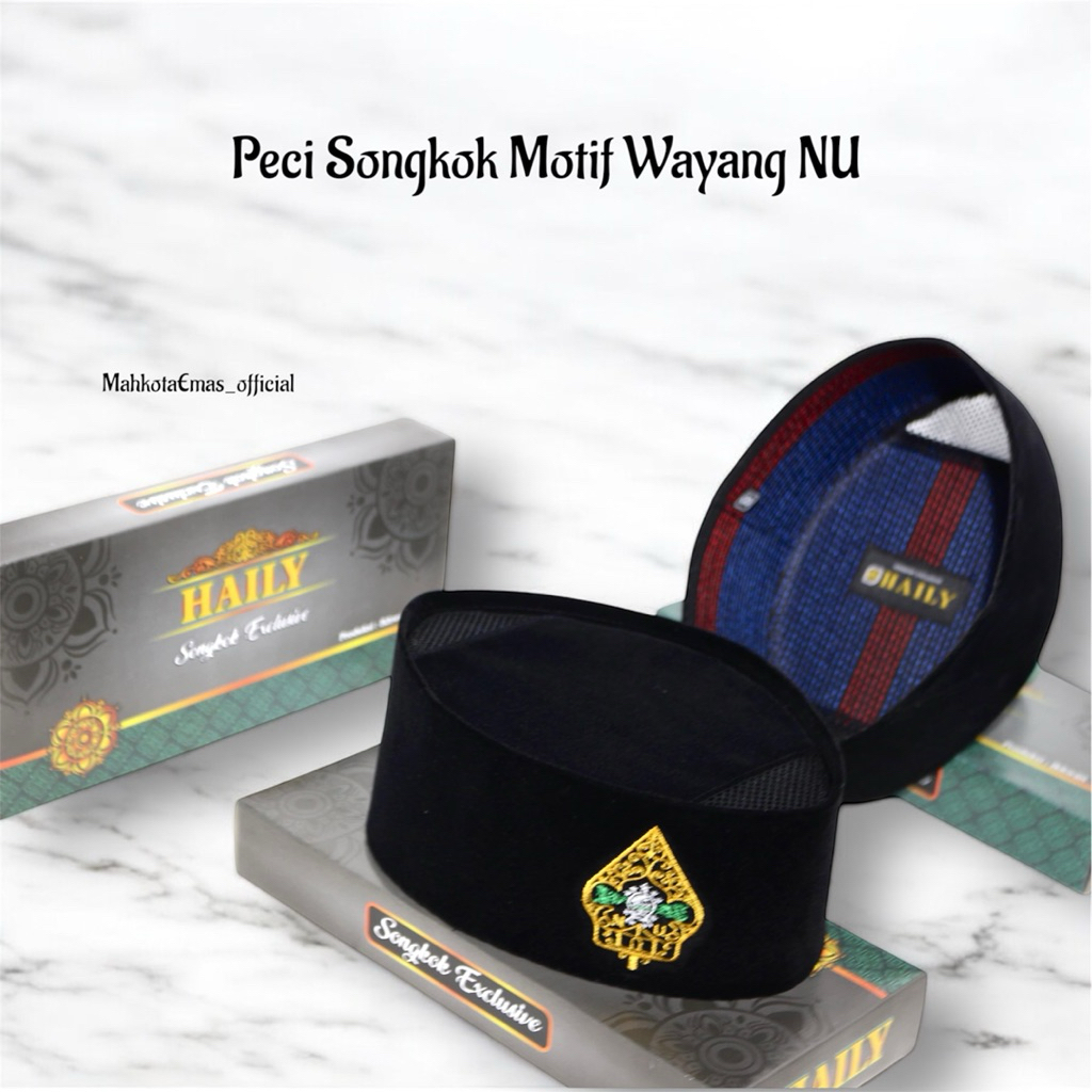 Peci Songkok Motif Bordir Wayang NU Tinggi 9 cm Berkualitas