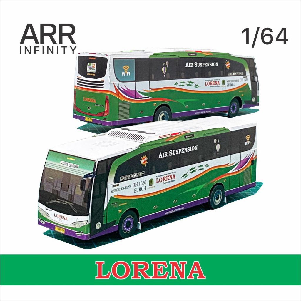 Miniatur Bus Lorena Jetbus 2 HD Adiputro 1/64 Papercraft Bus