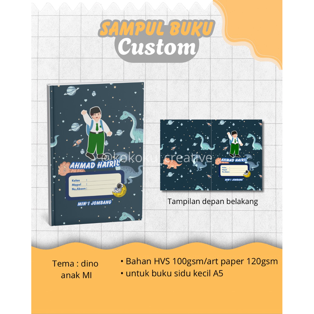 

[10pcs] sampul buku tulis anak MI Icustom murah request nama siswa dan nama sekolah custom desain sendiri 1paket isi 10lembar