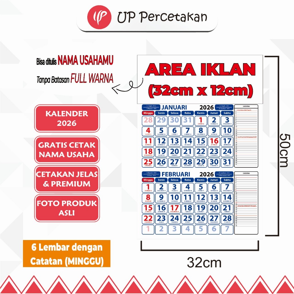 

KALENDER 2026 CUSTOM FULL WARNA (Cetak Nama USAHAMU FREE DESIGN)