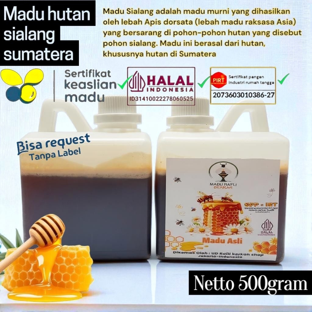 

madu hutan sumatera isi 500 gram premium_madu pohon sialang_asli tanpa campuran sudah uji laboratorium