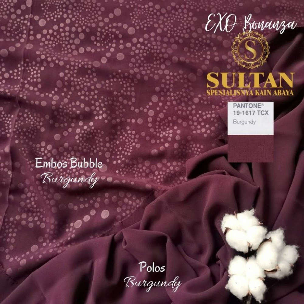 Kain abaya Sultan Exo Bonanza Warna Burgundy Embos Persian 50 cm (Harga per-setengah meter)