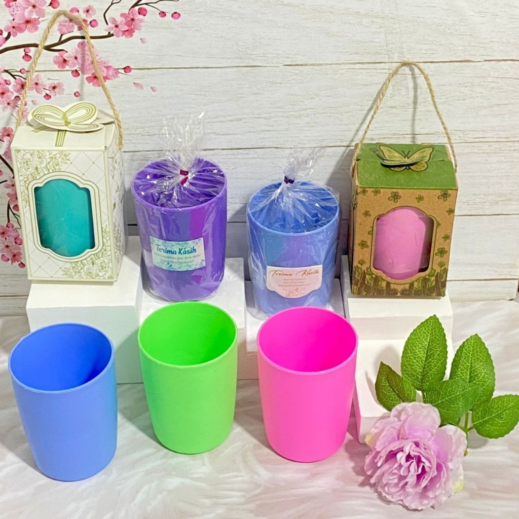 Souvenir Pernikahan Gelas Minum Tanpa Kemasan, Kemasan Plastik, Kemasan Box