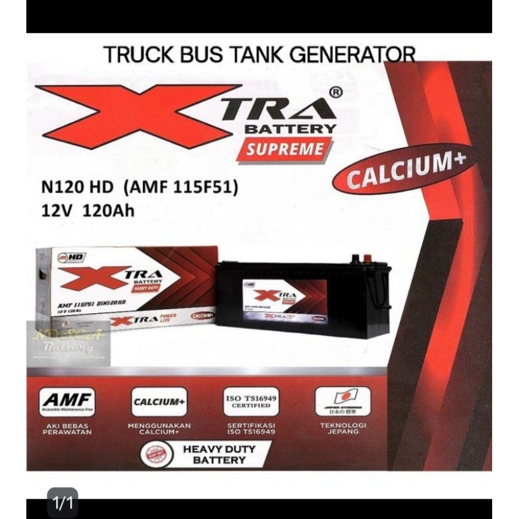 AKI KERING MOBIL XTRA BATTERY SUPREME N120 HD MF 12V / 120Ah Excavator, BULLDOZER, Grader, Dumptruck