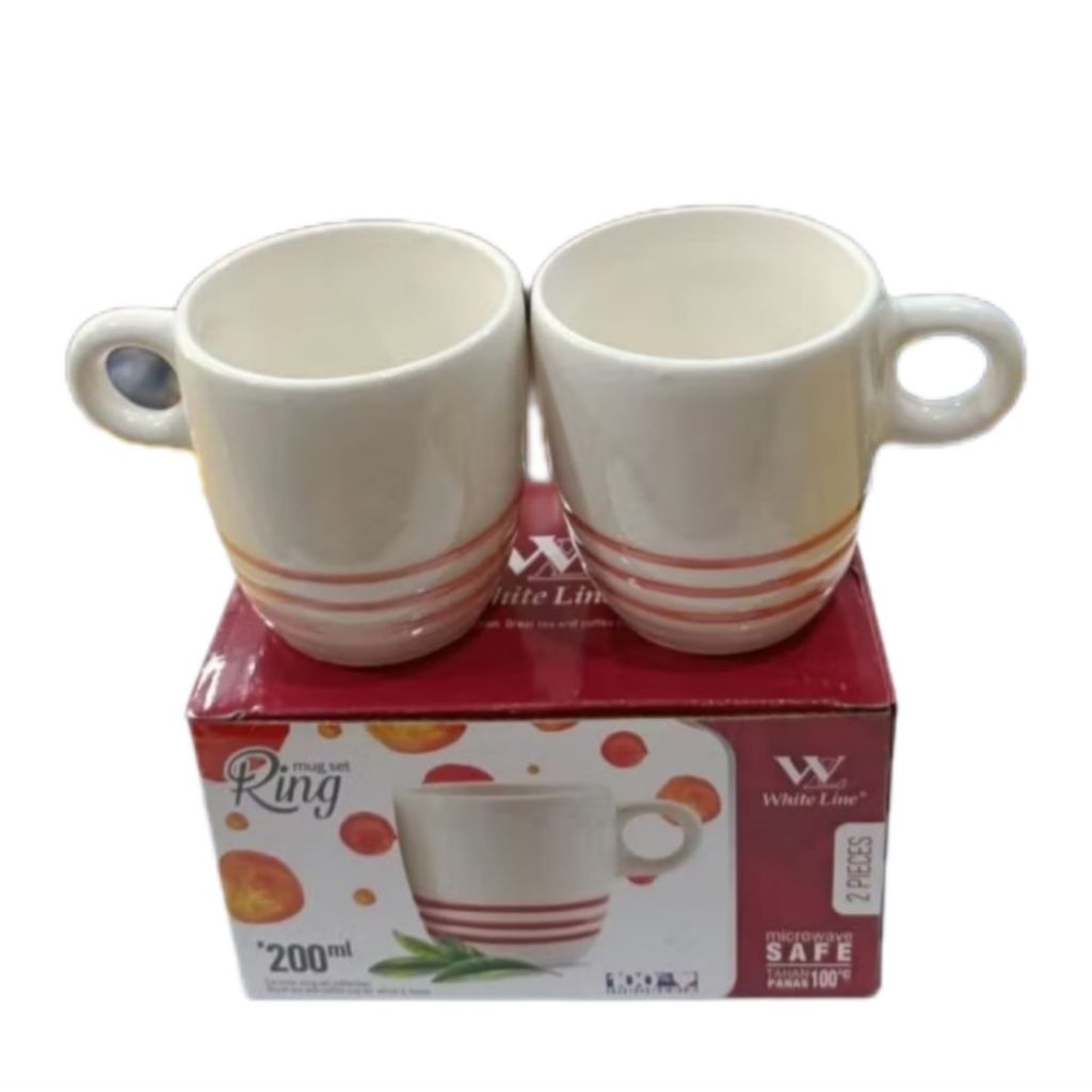 Mug Set Ring isi 2 Pcs White Line