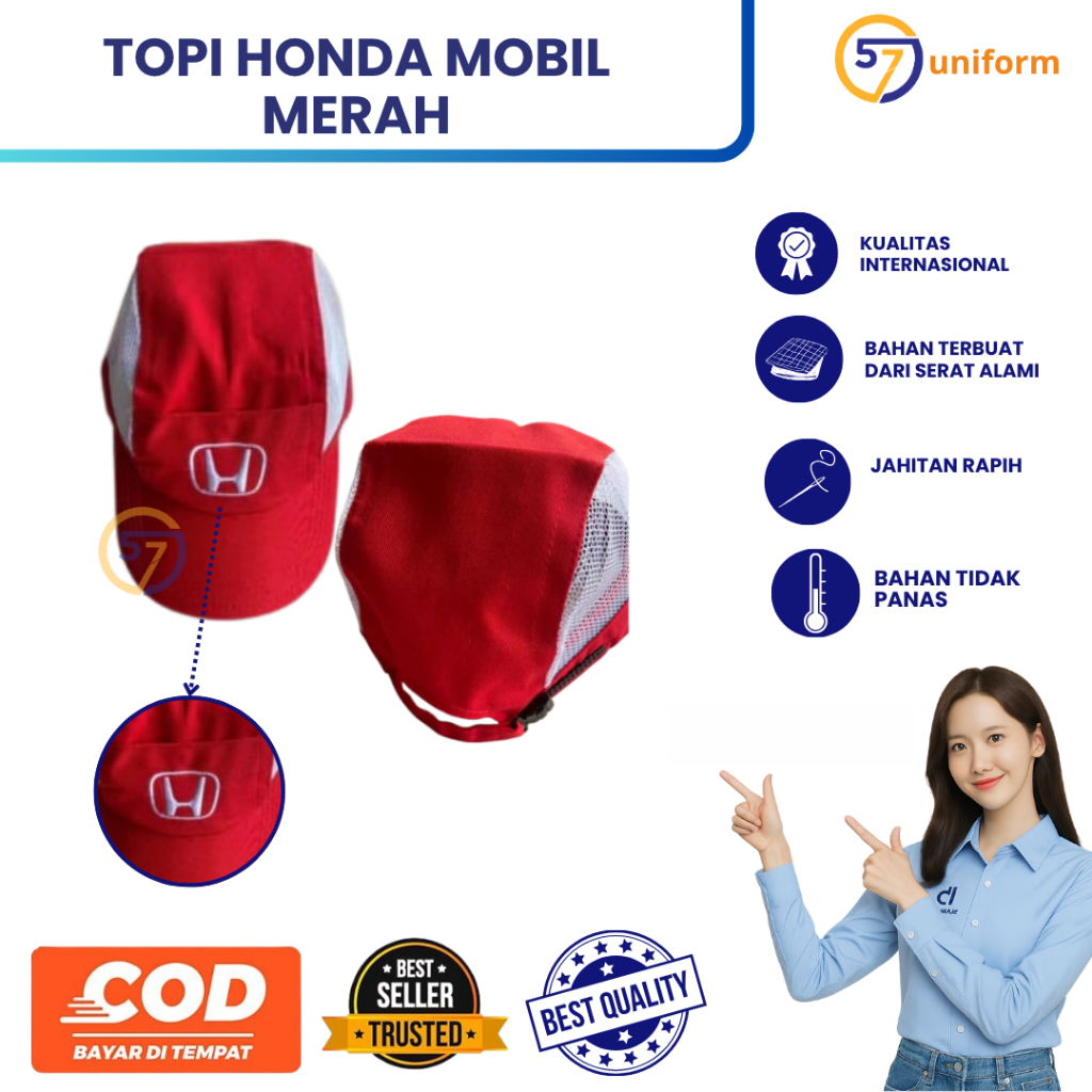 Topi Honda Mobil Merah | Topi Mekanik Honda Mobil | Topi Honda Mobil | Topi Bengkel Mobil Merah