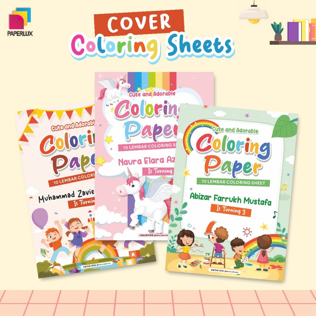 

SAMPUL KERTAS BUKU MEWARNAI MURAH - COVER COLORING SHEETS CUSTOM NAMA - SAMPUL BUKU LUCU