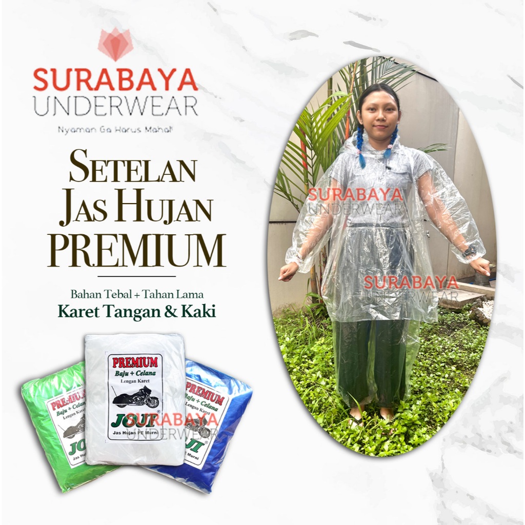 [ 3 PCS ] JAS HUJAN SETELAN PLASTIK BENING DEWASA (BUKAN KRESEK) TANGAN BERKARET / JAS HUJAN HDPE LD