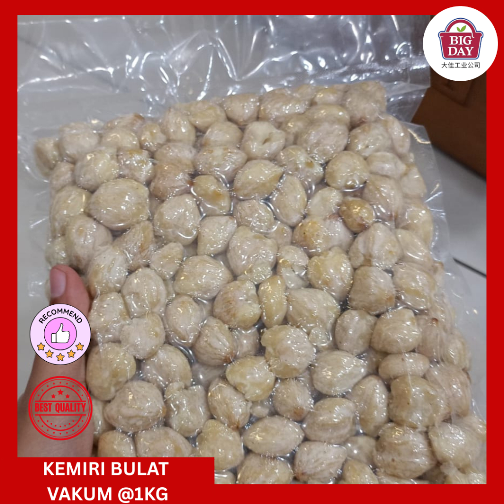 

KEMIRI BULAT VAKUM 1KG/VACUMED CANDLE NUTS1KG