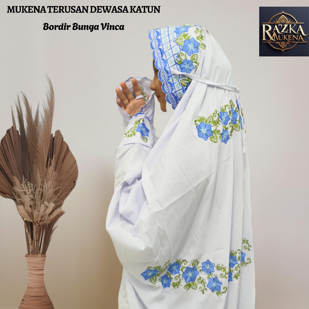 Mukena Terusan Dewasa Bahan Katun Mikro Motif Bordir Bunga Vinca Indah
