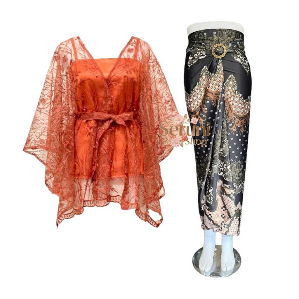 Set Kebaya Modern Elegan | Outer Tille Brokat + Lilit Batik Kondangan & Wisuda