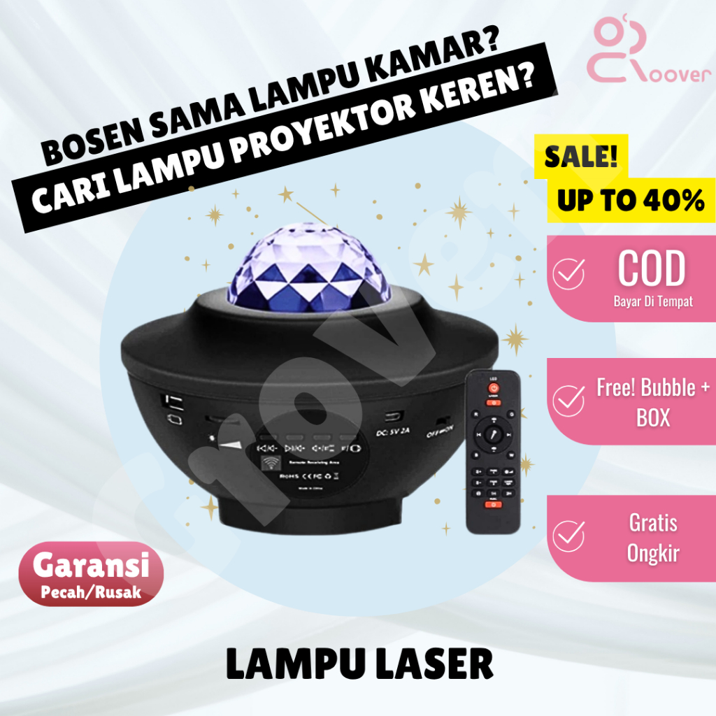Lampu Proyektor Kamar Tidur Aesthetic Proyetor Aurora Dengan Speaker Langit Malam Bulan Bintang 2 IN