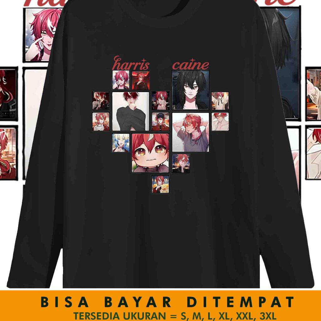 KAOS LENGAN PANJANG SABLON PREMIUM HUSBU HARRIS CAINE CAINMATES VTUBER TSHIRT DISTRO UNISEX HARRIS C