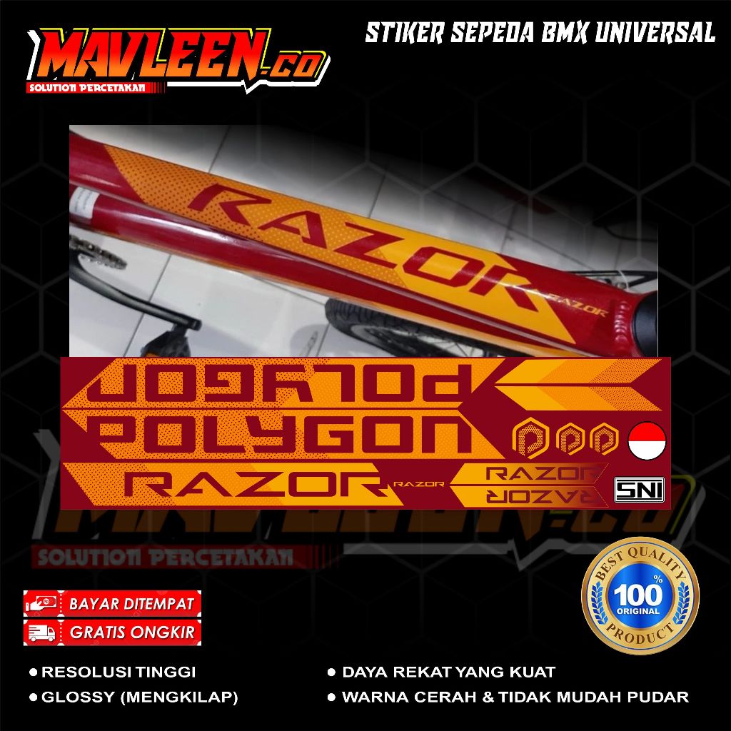 (COD) stiker striping sepeda polygon razo BMX 18 20 decal glossy lentur anti air
