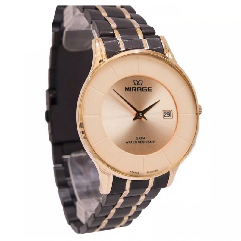 Mirage 8670 Black Rosegold Man MDBBRLN Jam Tangan Pria Original
