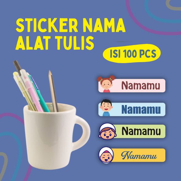 

100 PCS Sticker Custom Nama Alat Tulis Botol Minum Sticker Pensil Pena