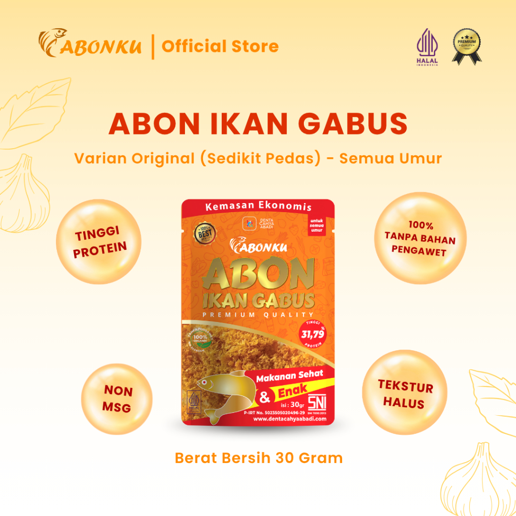 

Abonku Abon Ikan Gabus Asli Isi 30 Gram Tinggi Protein Tanpa MSG Tesktur Halus