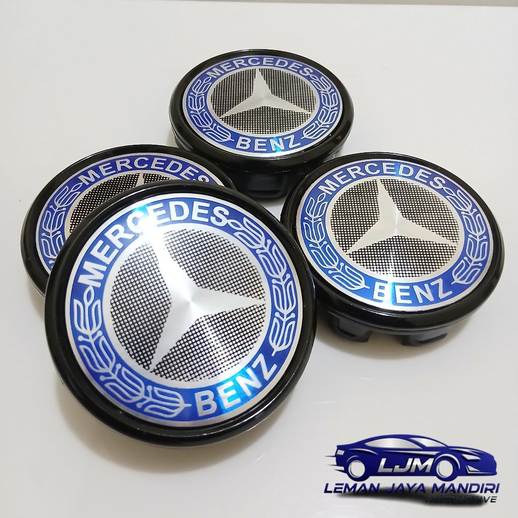 Dop roda tutup velg mobil MERCY MERCEDES BENZ biru hitam diameter 7,5 cm harga satuan 1pcs