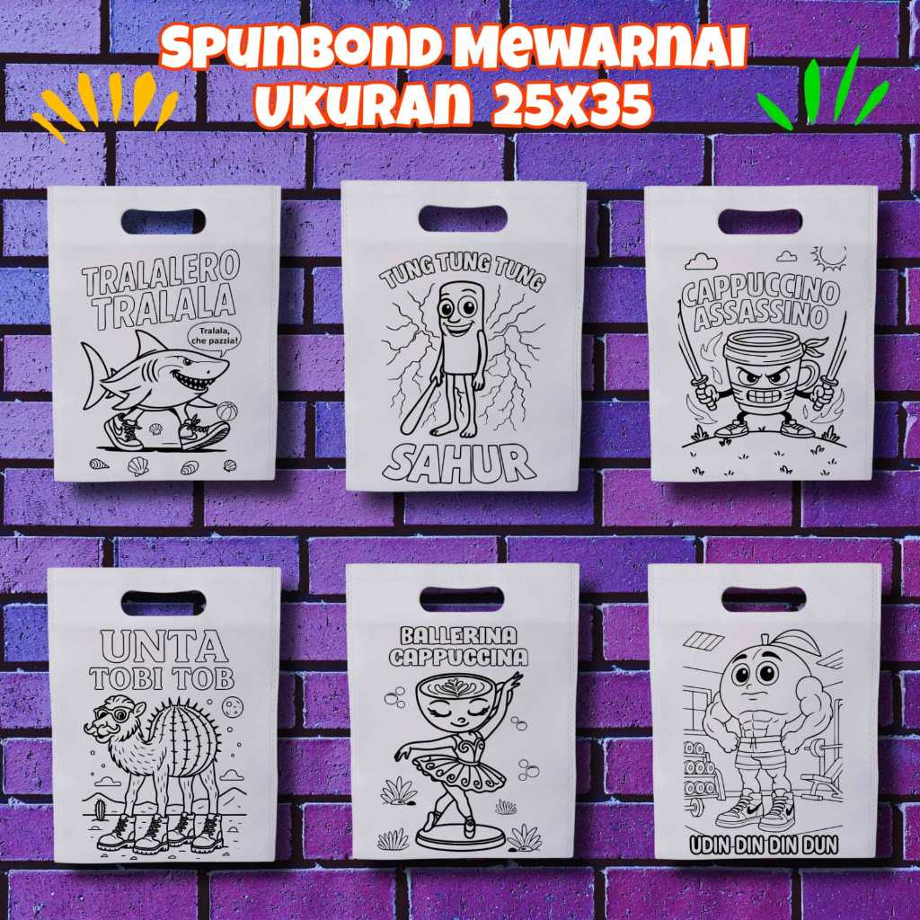 

(Harga Per Pcs)Tas Mewarnai Anak Kain Spunbond Ukuran 25x35 Model Tas Oval