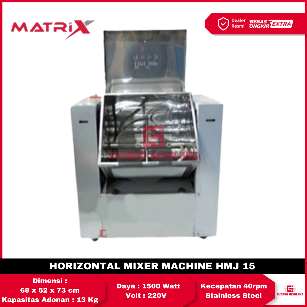 Horizontal Mixer Mesin Pengaduk Adonan Mie Dimsum Cireng Pempek Matrix HMJ 15 Ltr