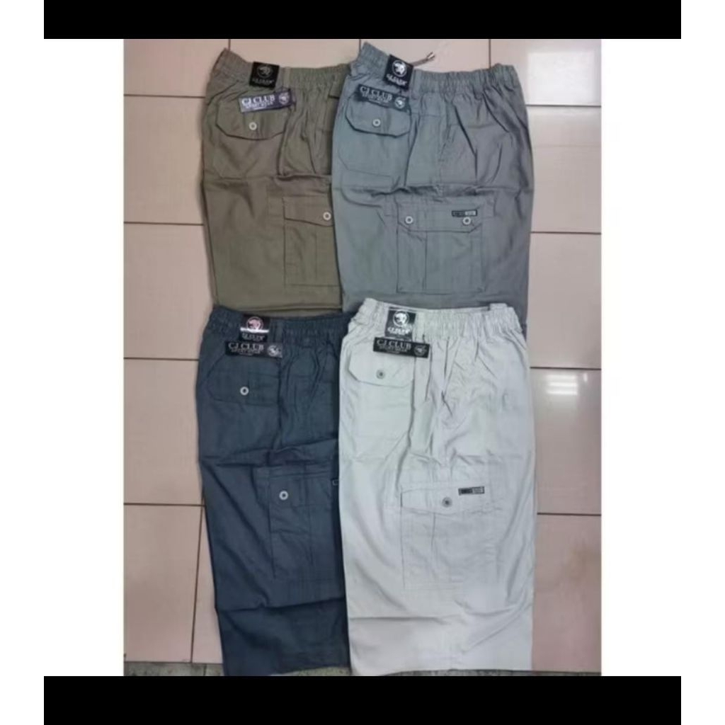 Celana 7/8 Pria CJ CLUB Jumbo 3XL-4XL Katun Cargo Polos