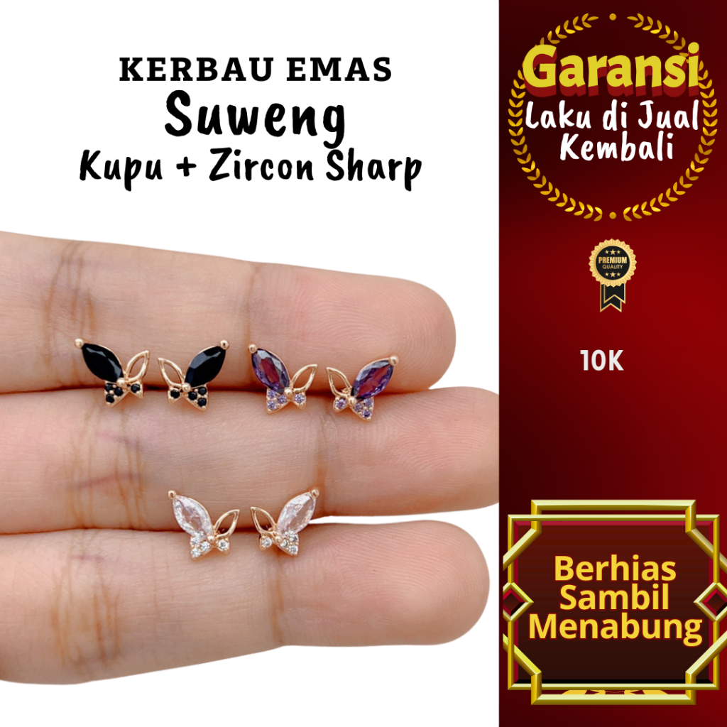 S 1057 Kerbau Emas Suweng  Kupu + Zircon Sharp Warna 10K