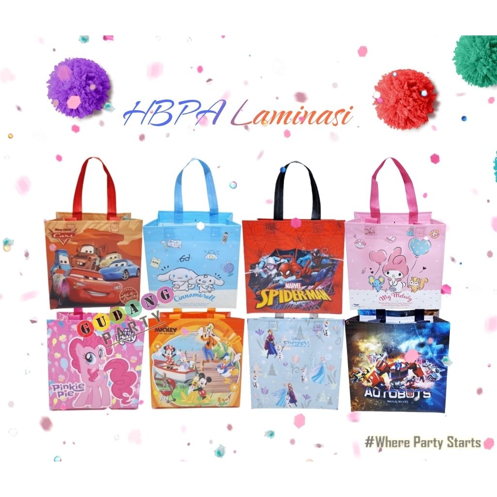 

Spunbond Box Press Laminasi Karakter Tas Bingkisan Ulang Tahun Hampers Goodie Bag Ultah