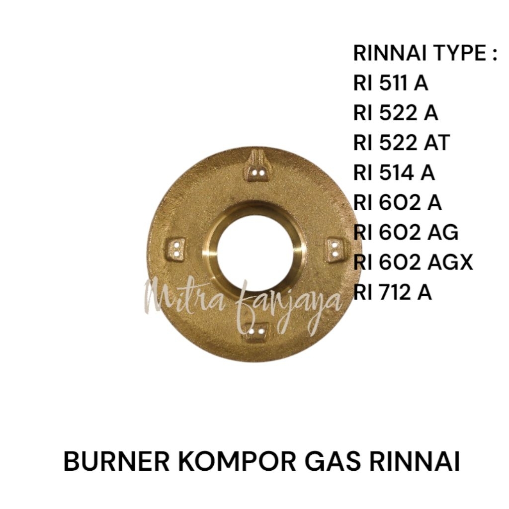 BURNER KUNINGAN KOMPOR GAS RINNAI JUMBO / BURNER KOMPOR GAS RINNAI RI 511A, RI 522 ,RI 712A