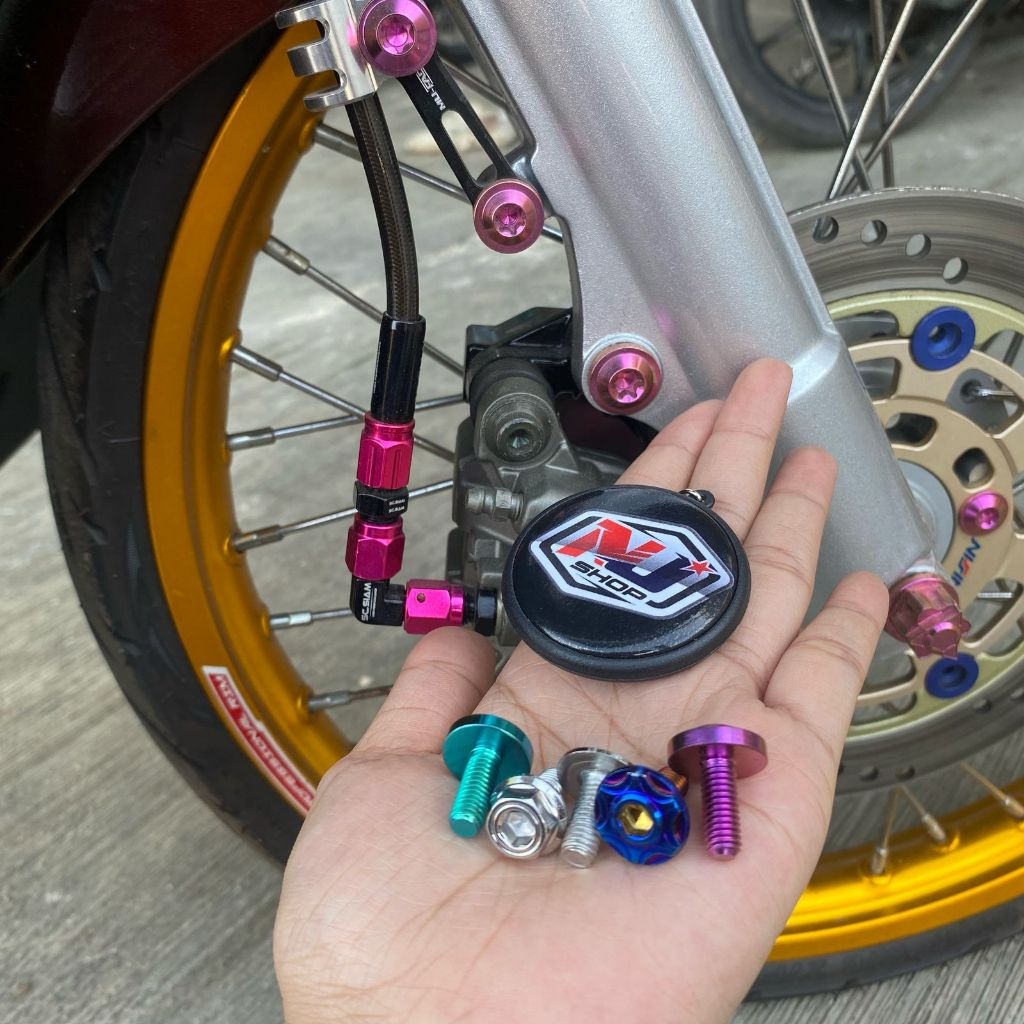 harga satuan baut breket selang rem depan AEROX PCX mio beat scoopy vario genio dll BAUT TITANIUM UN