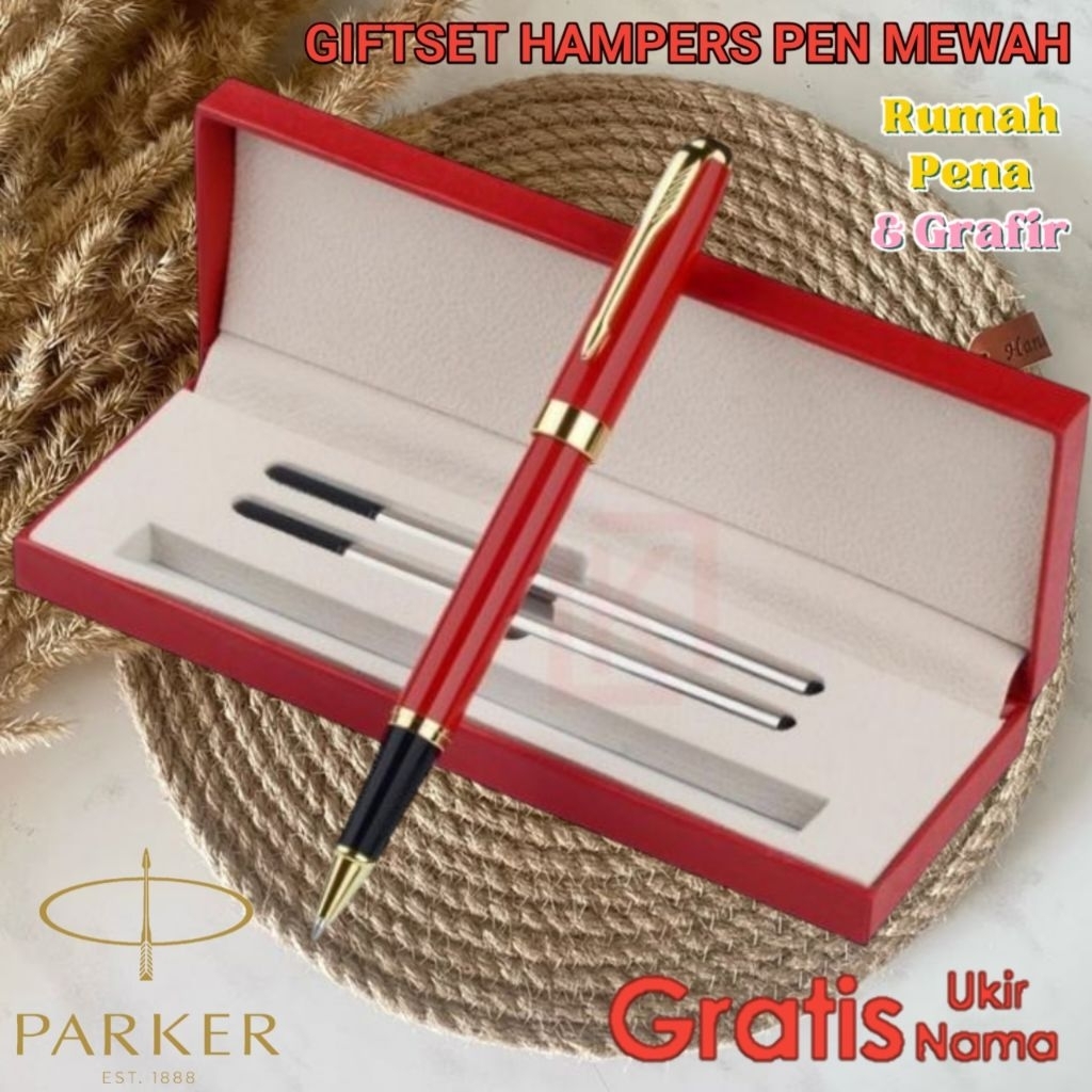 

Giftset Pen Mewah Luxury Hampers Souvenir Pen Roller Ball Sign Pen 2 Refill Parker Gratis Grafir Logo/Nama