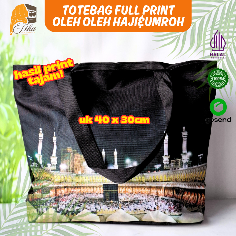 Tas Umroh Totebag Haji Wanita Lucu Oleh Oleh Haji & Umroh Tas Slempang Motif Mekkah Madinah