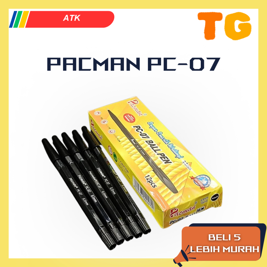 

Pacman PC-07 Pulpen Hitam Bolpoin Pena 0.5mm