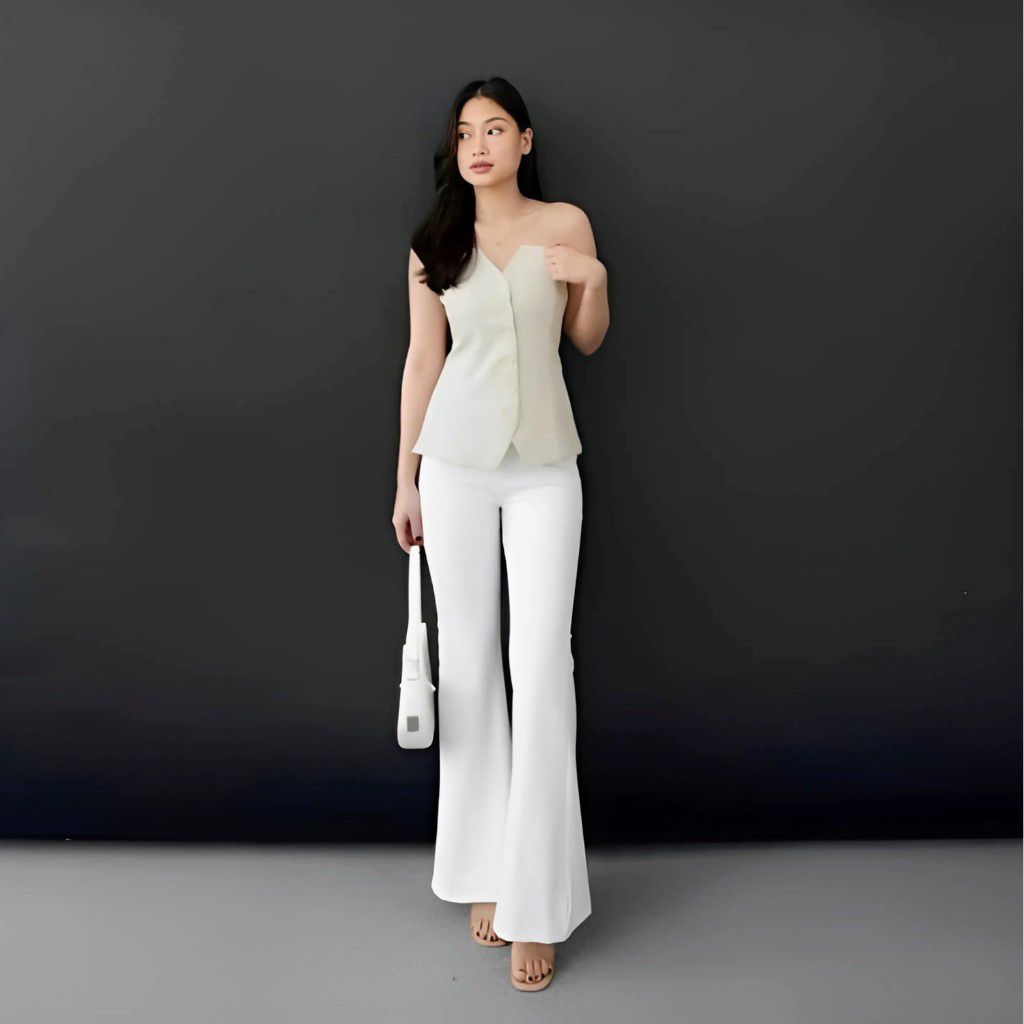 celana panjang celana lonceng celana cutbray kain Scuba bawahan wanita kekinian highwaist-celana mod