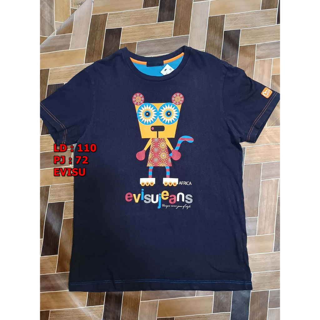Kaos Pria Evisu Jeans Motif Unik - Biru Dongker