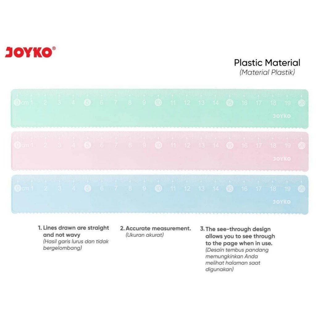 

PENGGARIS JOYKO WARNA PASTEL | PANJANG 15CCM DAN 20 CM | RL-PCO15 DAN RL-PCO20