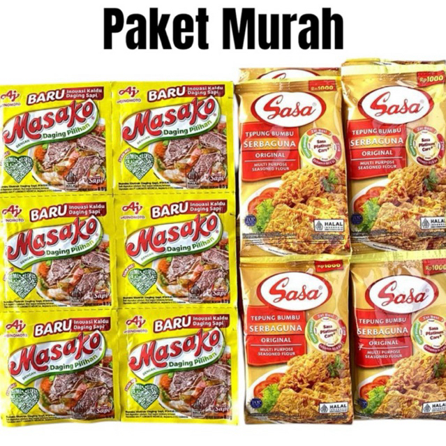 

24 sachet/2 renceng Masako Sapi + 10 sachet Tepung Bumbu Sasa 32gr