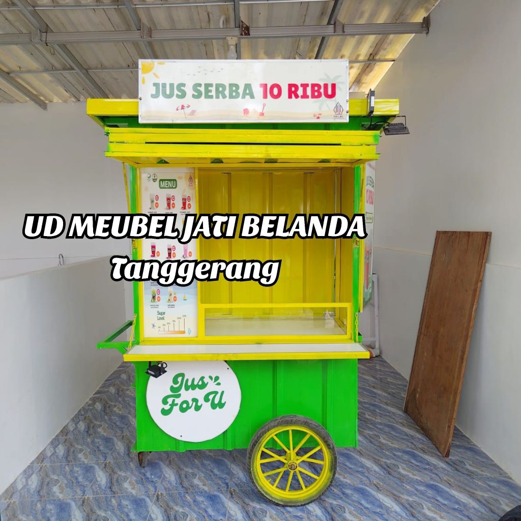 gerobak jus buah, gerobak jus kekinian, gerobak semi kontainer, gerobak es teh