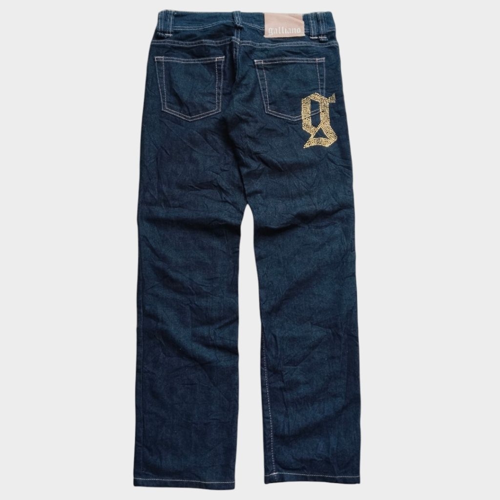 John galliano rhinestone logo denim